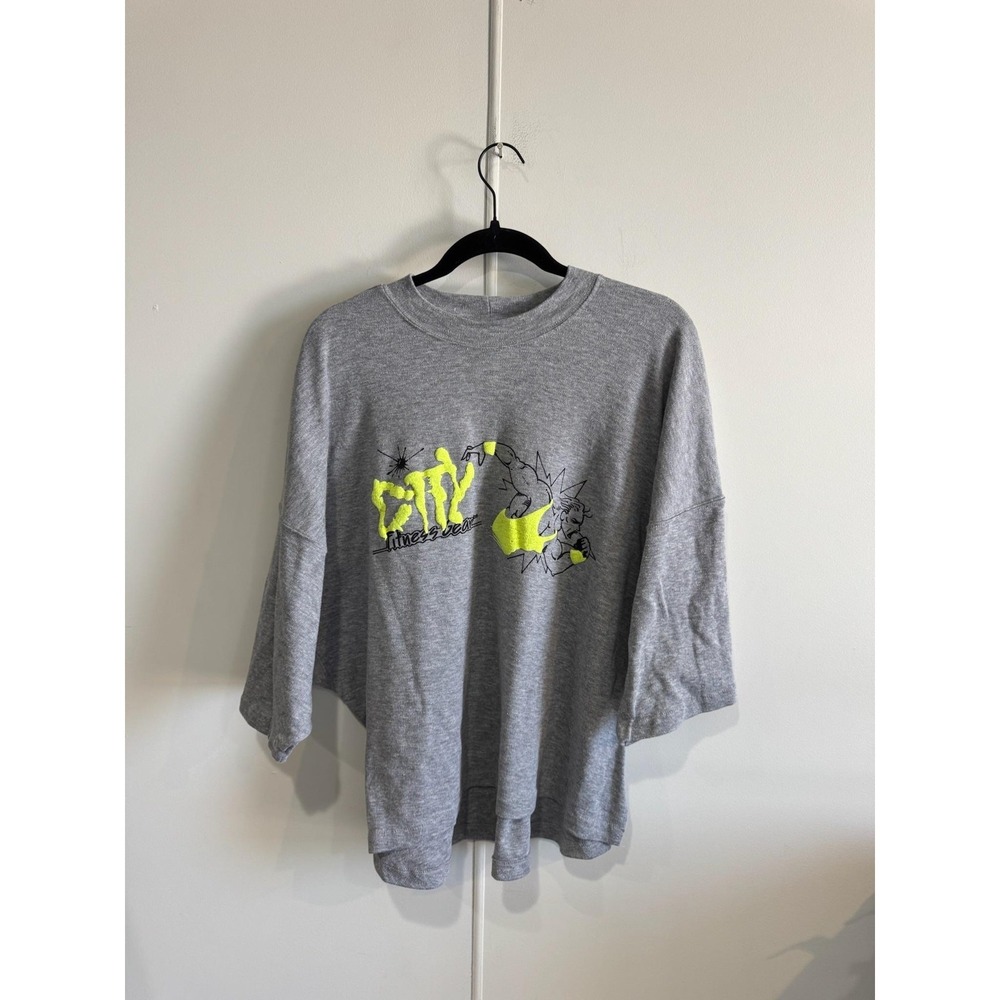 Vintage City Fitness Gear Shirt Mens OSFA Gray 3/4 Sleeve Tee USA Chicago Sweats